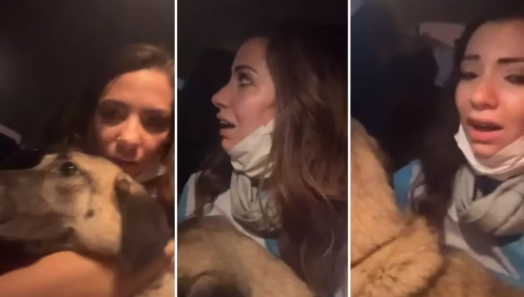 Kucağındaki köpekle alevlerden böyle kaçtı