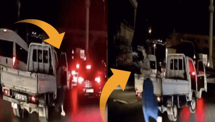 Seyir halindeki kamyonetten atlayan kadını silahla kovaladı!