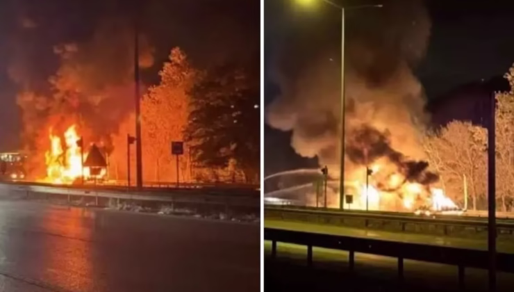 Tehlikeli anlar! Dorsesinde yangın çıkan tır alevlerle 8 kilometre ilerledi