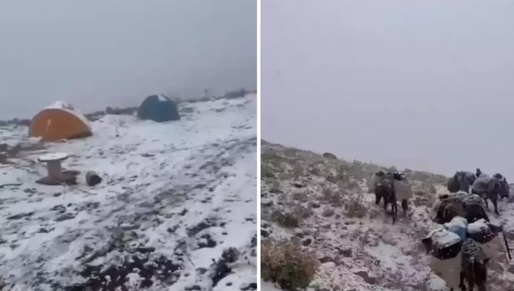 Kar yağışı aniden bastırdı, dağcılar mahsur kaldı