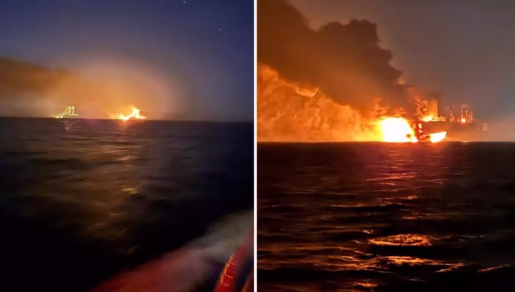 Gemiden tahliye edilen 25 personel tedbiren hastaneye götürüldüVali İlhami Aktaş: “Yangın devam ediyor, 25 kişi sağ salim kurtarıldı”